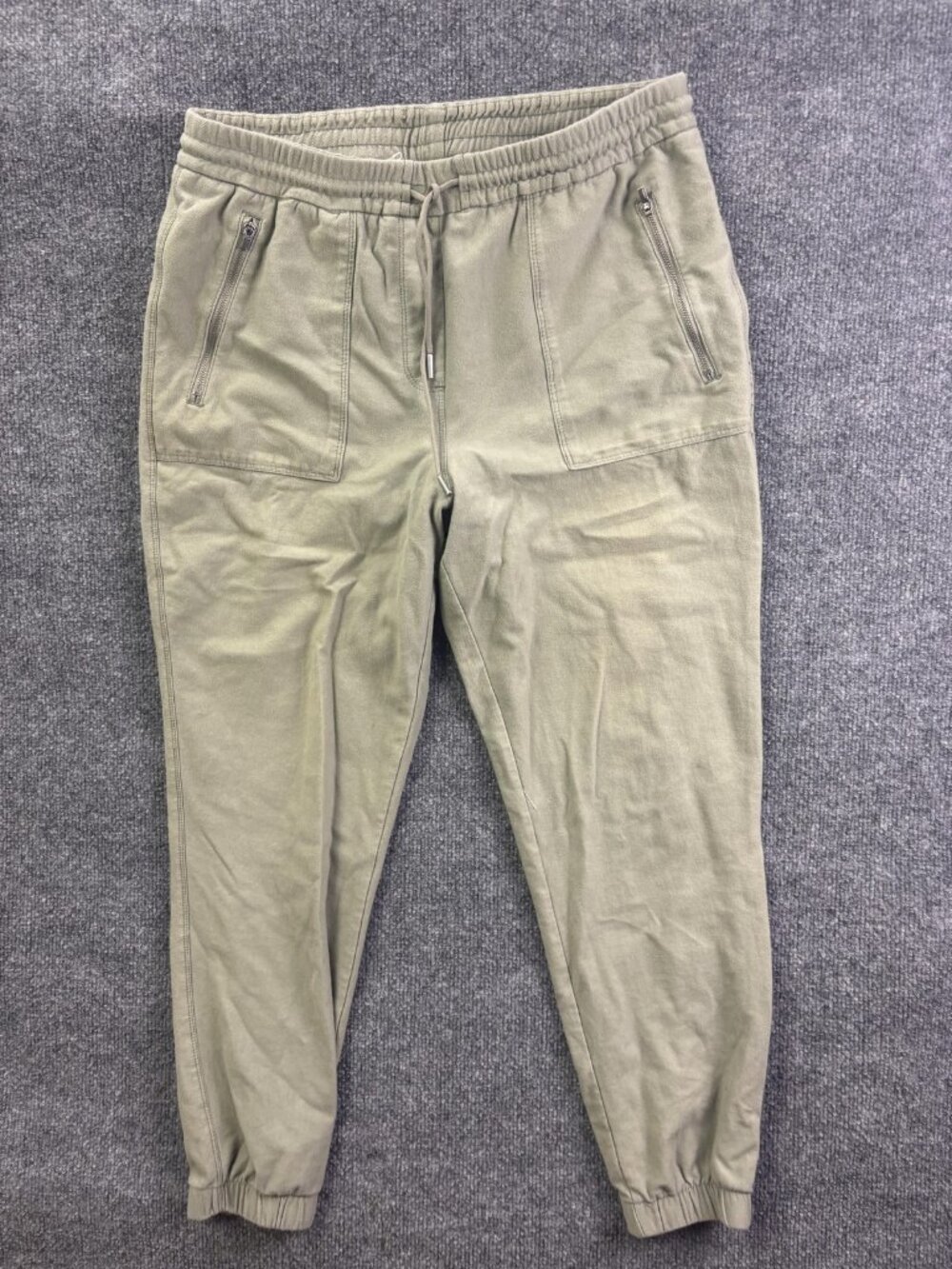 C&C California Jogger Pants Womens M Green Twill Elastic Waist Zip Pockets Cuffs